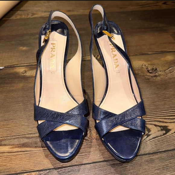 Blue Leather Prada Heels (Size 7 US) - Picture 1 of 3